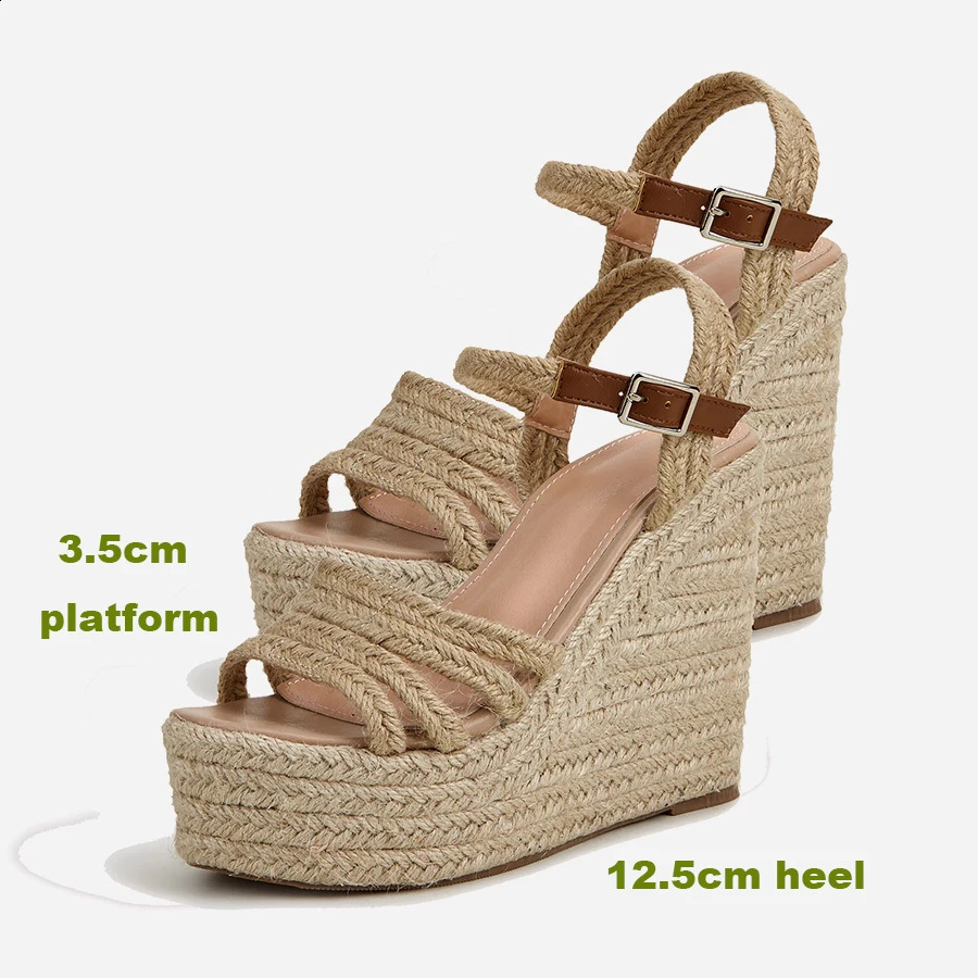 EAGSITY 2024 n bohemian wedges platform peep toe sandals ankle strap high heel comfort casual shoes pumps rope sole 250703
