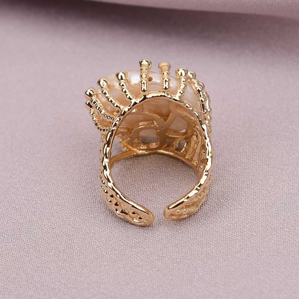 G-G Cultured White Coin Keshi Pearl Rings Mix Color CZ Paved Gold Plated Ring For Women Valentines Day Jewelry XJ250707