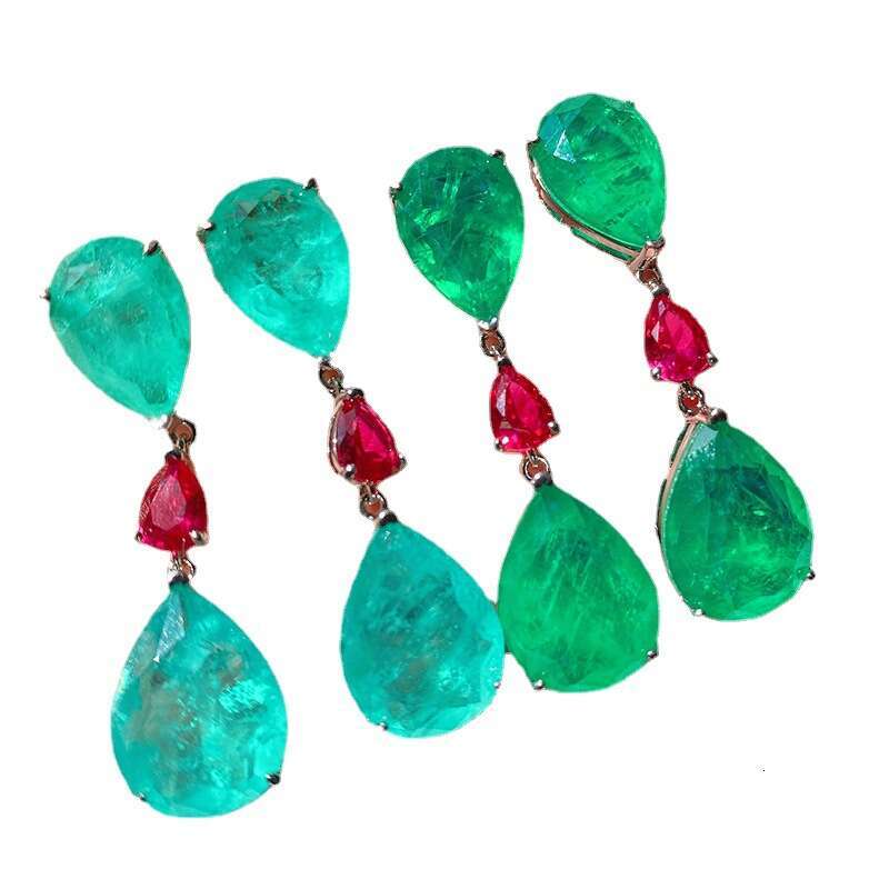 Trendy Imitation Paraiba Emerald Socialite Stud For Women Micro Pave Faux Earrings 75C