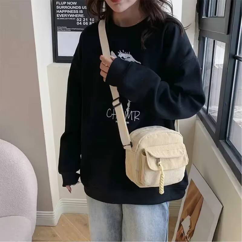 Korean Harajuku Messenger Bags Corduroy Womens Small Shoulder Teenager Girl Crossbody Bag Cute Tote Student Bolsa ddmynov