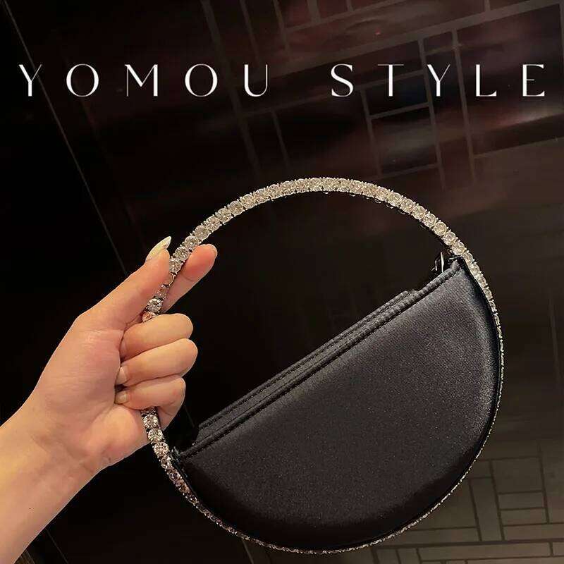 Designer bag 99 Crystal Shiny Dias Evening Bag Satin Women's Handbag Rhinestones Circular Metal Handle Clutch Purse For Wedding Party