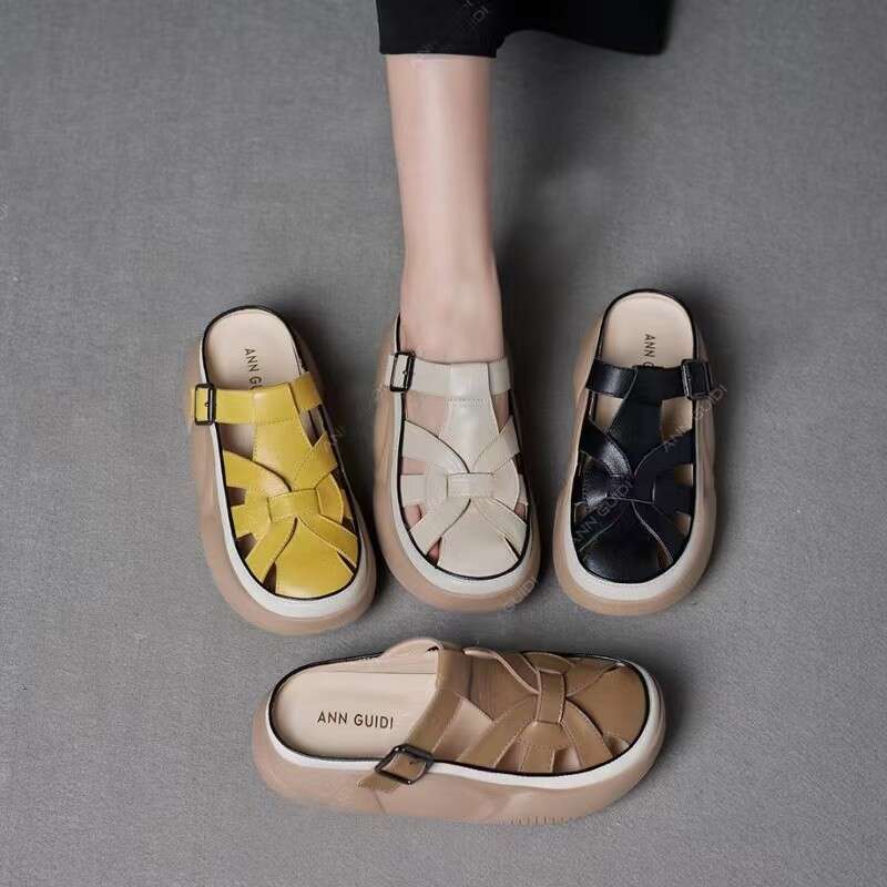 2024 Summer New Thick-Soled Braided for Women Fashionable One-Strap Comfortable Outdoor Sandals Trendy
