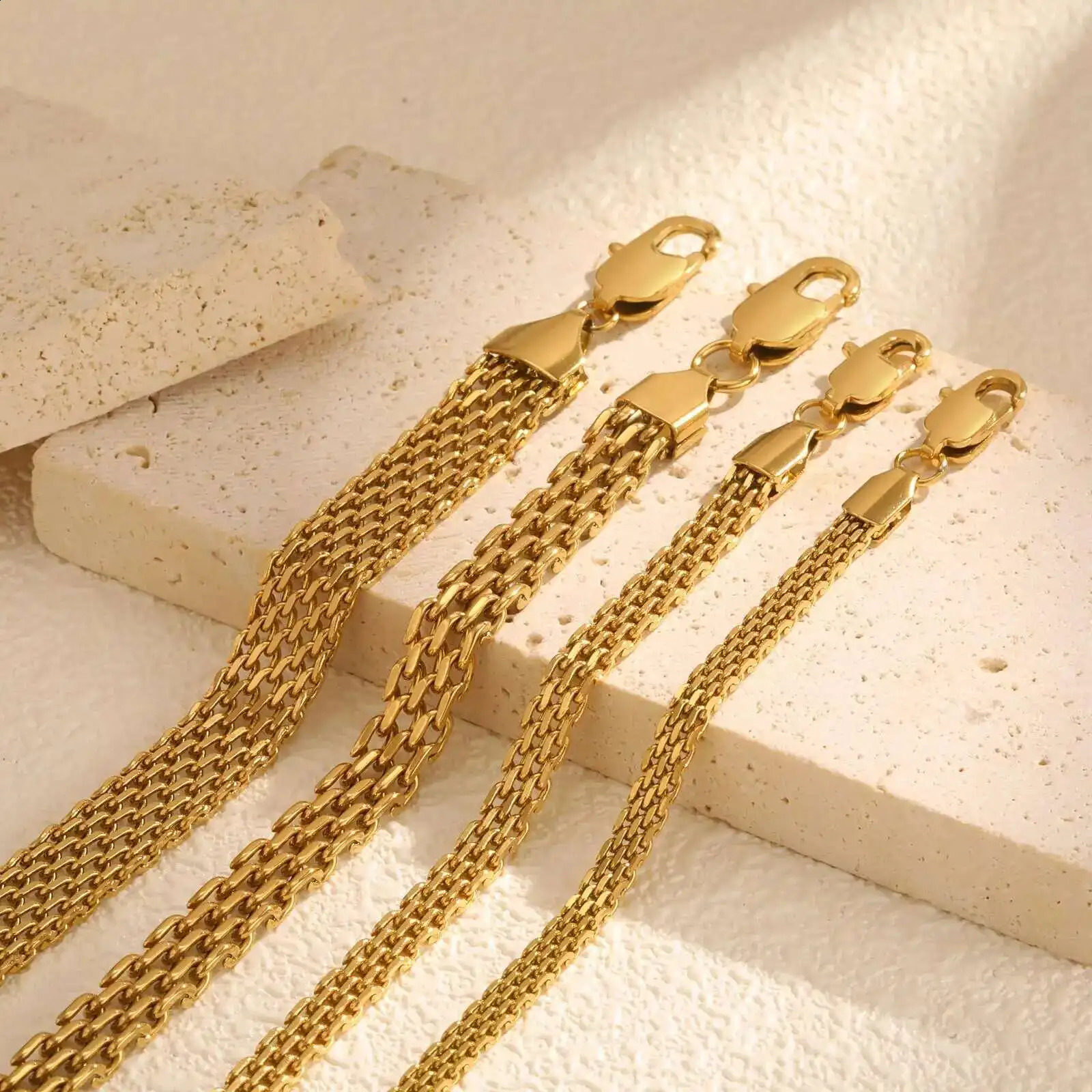 Mesh Link Chain Stainless Steel Bracelet for Women 3mm4mm6mm Gold Plated Italian Wristband Gift Jewelry Non Tarnis 250707