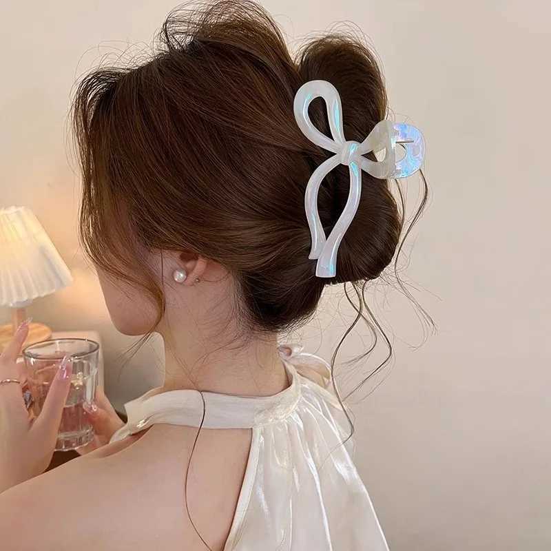 Aishg Pearlescent Bow Crab Hair Clip for Women Jelly Claw Clips Scissors Shape Clamp Barrette Hairpin Girls Hair Accessories Y250707