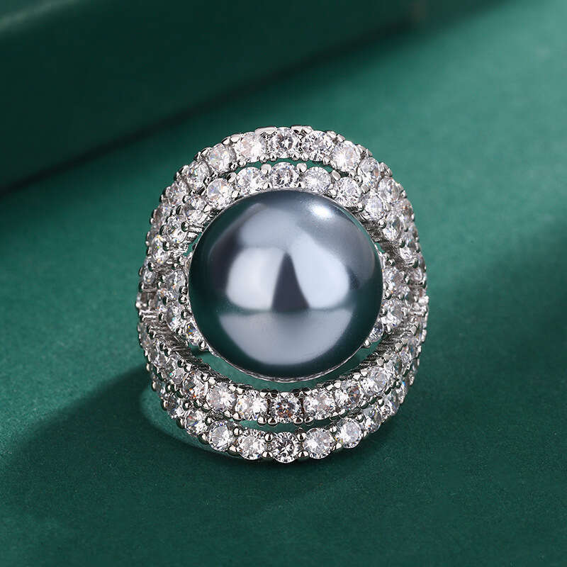 Huayoumei Hollow Zircon Internet Celebrity Tahitian Deep Sea Pearl Inlaid With Diamonds Empty Setting Ring 875