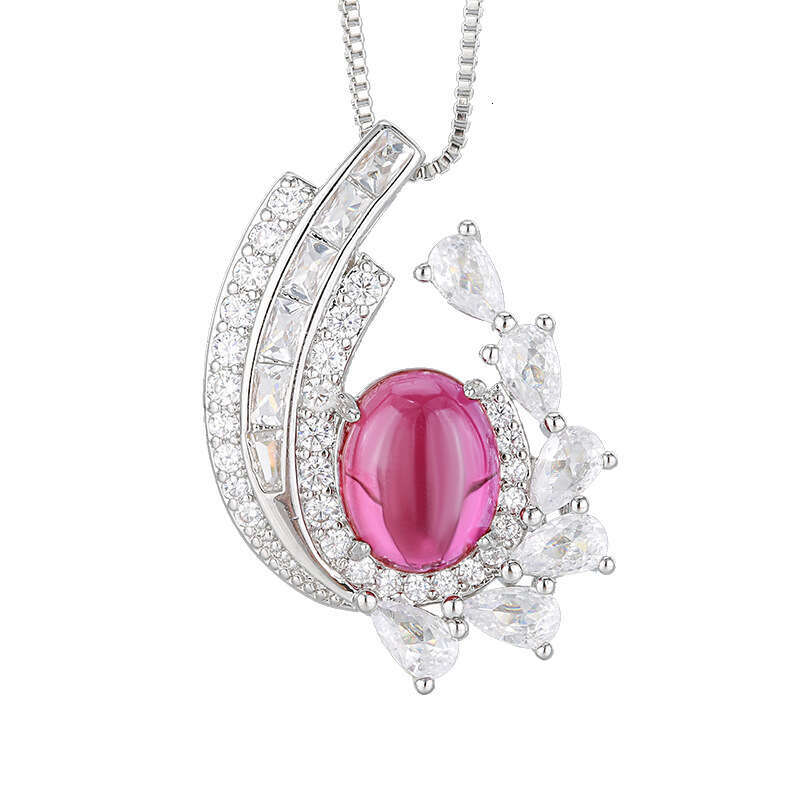 New Pendant Jewelry Imitation Red Corundum Blue Spinel High-End Fashion Women's Necklace 21E