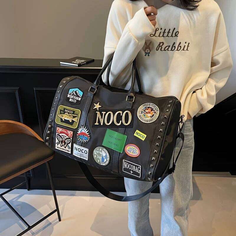 1 Piece Of Steampunk Style Y2k Embroidered Oxford Cloth Handbag, Shoulder Back Bag With Zipper Closure, Polyester Lining, Edge
