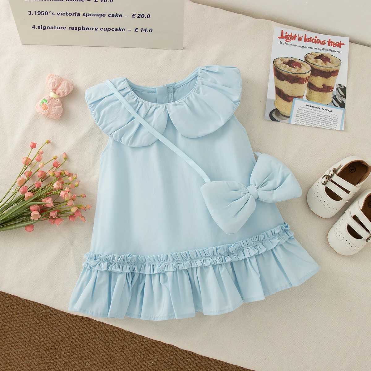 Toddler Girl Pink Dress Lovely Doll Collar Sleeveless Soft Cotton Dress for Kids Girl Summer Casual Outing Clothing with Bow Dec R250707