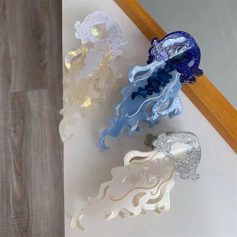 New Marine Life Hair Claw Acetate Labge Colorful Jellyfish Hair Clip Shark Clip for Women Girls Summer Beach Hair Accessories Y250707