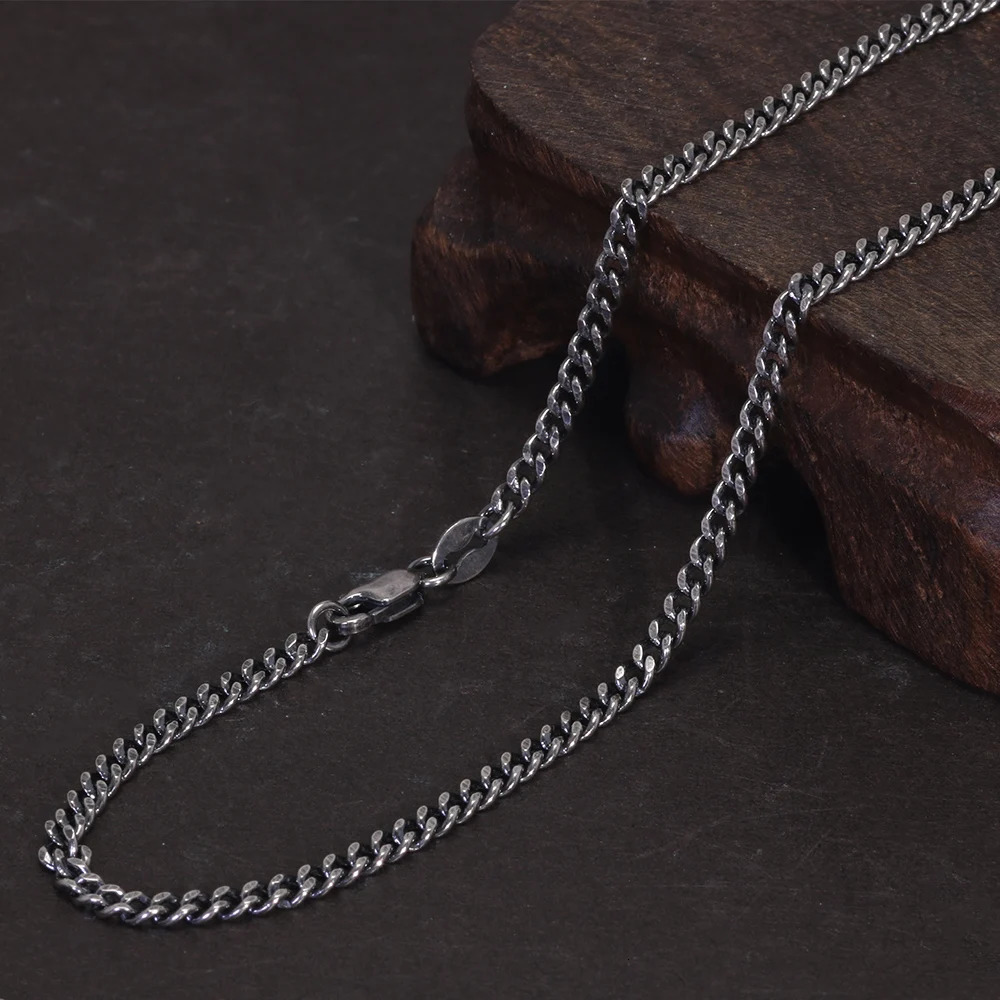 S925 Sterling Silver 2.5mm Whip Rope Mens Necklace Punk Rock Cool Fashion Long Necklace Jewelry 250702
