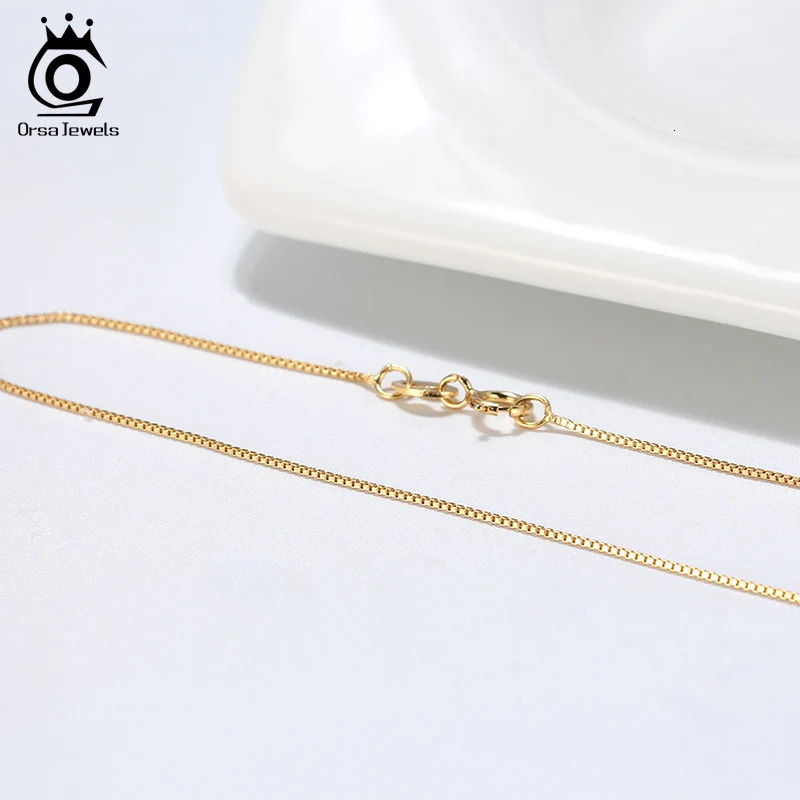 ORSA JEWELS Italian 925 Sterling Silver Box Chain Necklace Rose Gold/Gold Plated Silver Necklaces Neck Chains for Pendant SC07-G 250702