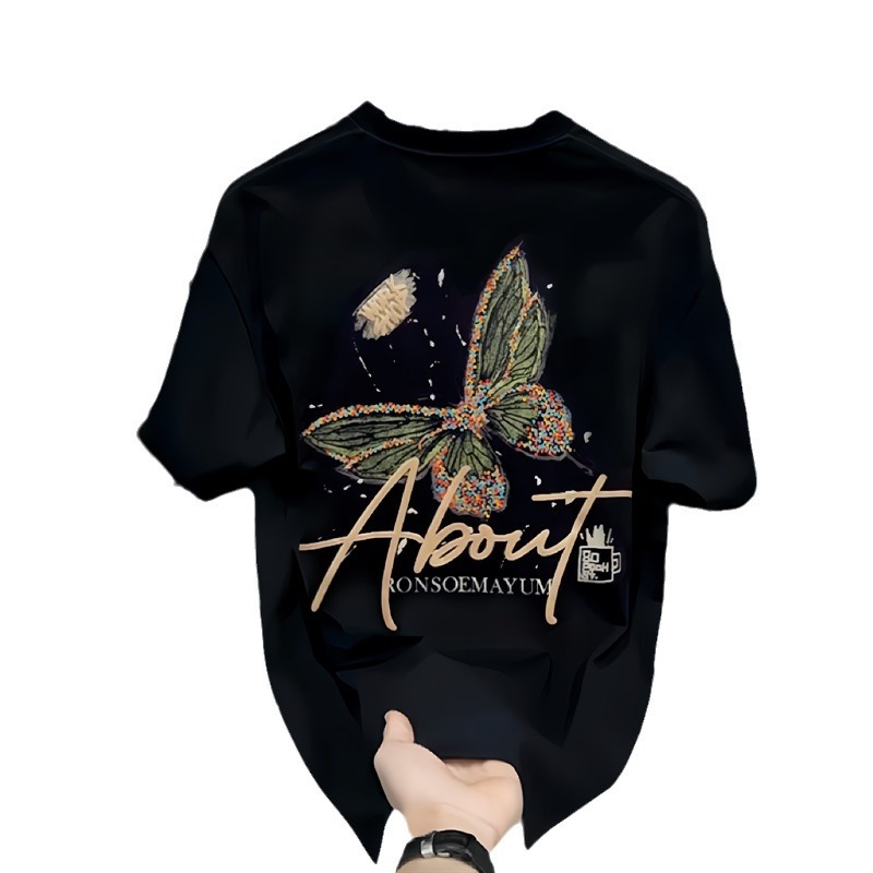 free shipping Customer customization A heavyweight trendy brand, pure cotton printed men's short-sleeved T-shirt with a round neck