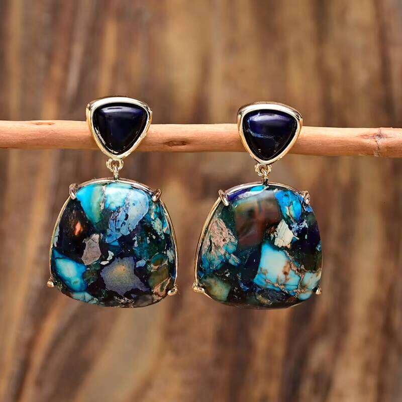 Unique Blue Colorful Jasper Spiritual Emperor Stone Earrings Gift for Women