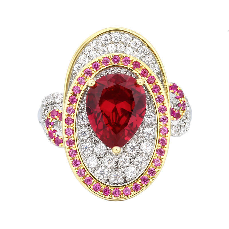 Huayoumei Jewelry New Ring Accessories Colorful Gemstone Red Corundum High-End Light Luxury Women's Items 6Db