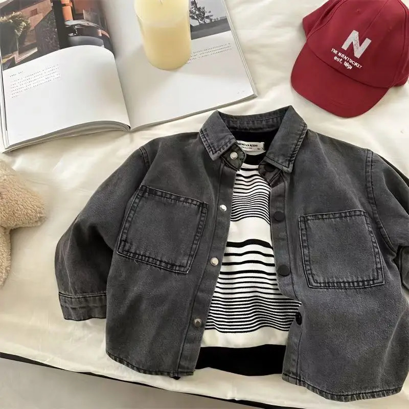 Boys Denim Coat Childrens Clothes Jacket Girls Thin Casual Outerwear Spring Autumn Parkas Cotton Costume 2-8 Years Old 250704