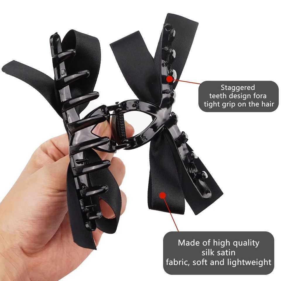 Black White Bowknot Hair Claw Big Satin Bow Hair Clips Vintage Baroque Satin Crab Hairpins for Elegant Women Hair Accessories Z250707