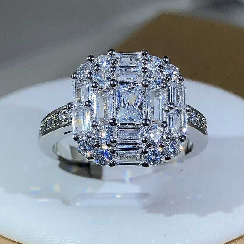 Exquisite Square Zircon Countless Claw Rings 925 Sterling Silver For Ladies Fashion Jewelry Party Cocktail Gift XJ250707