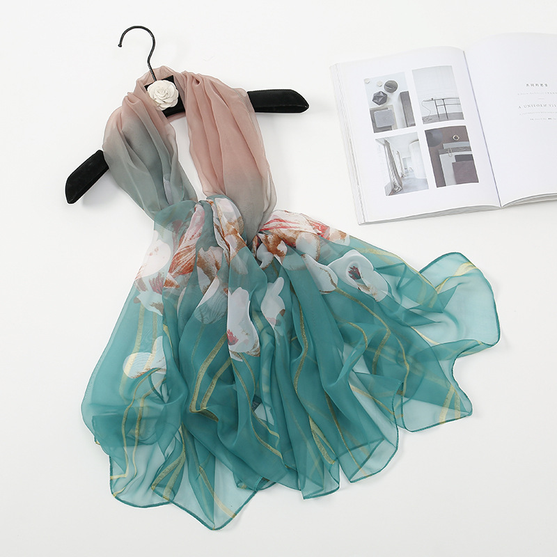 K1277 Solid color chiffon silk scarf for women for dance party uniform decoration scarf flowing long scarf thin sunscreen neck collar