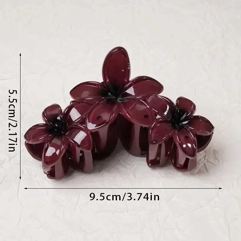 New Wine Red Flowers Hair Claw Clips Egg Blossoms Shark Claw Elegant Party Ponytail Fashion Hair Clip Hair Accessories for Women Z250707