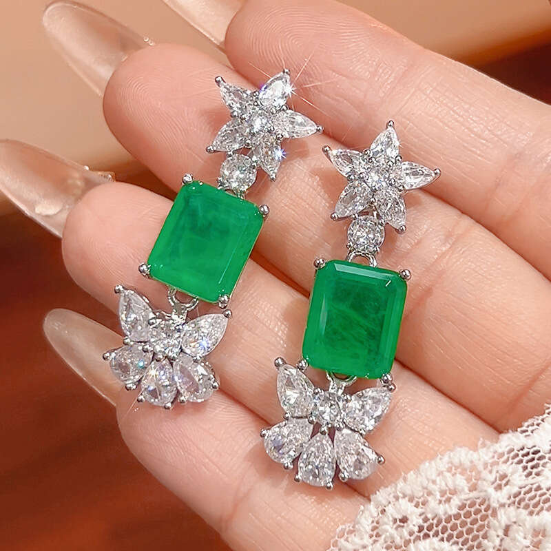 New Set Jewelry Earrings Rings Square Colorful Gemstone Red Corundum Fashion Light Women's Style 428