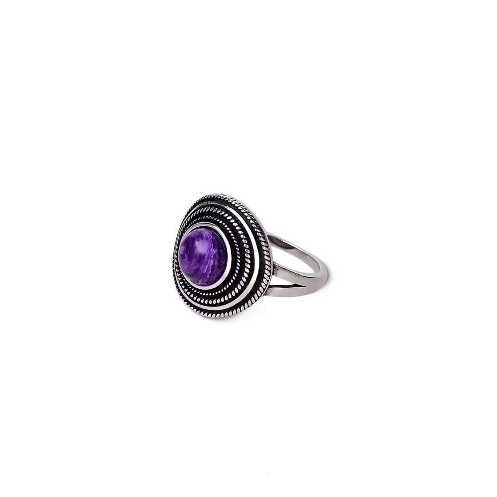 fashion Natural Charoite Beads Women's Silver Jewelry Ring Delivery
