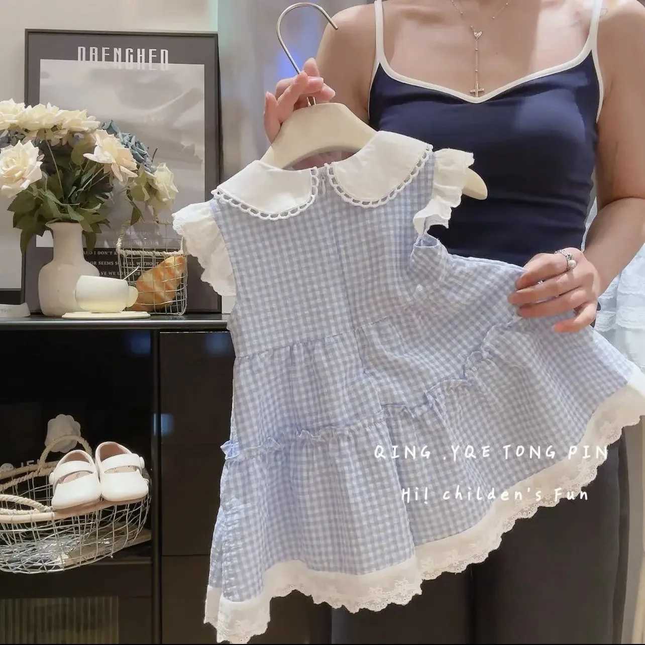 Girls Summer Dresses Childrens Foreign Dresses Fashion Trend College Style Princess Dresses in Small Children Cool Plaid R250707