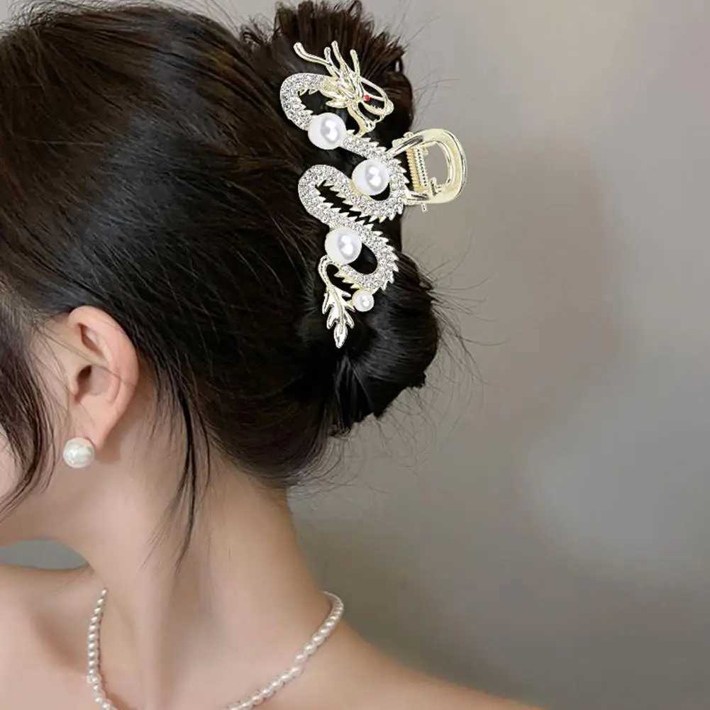 Blue Dragon Hairpin With Pearl Hair Claw Women Simple Hair Claw Hairpin Shark Clip Fashion Temperament Simple Hair Accessories Z250707