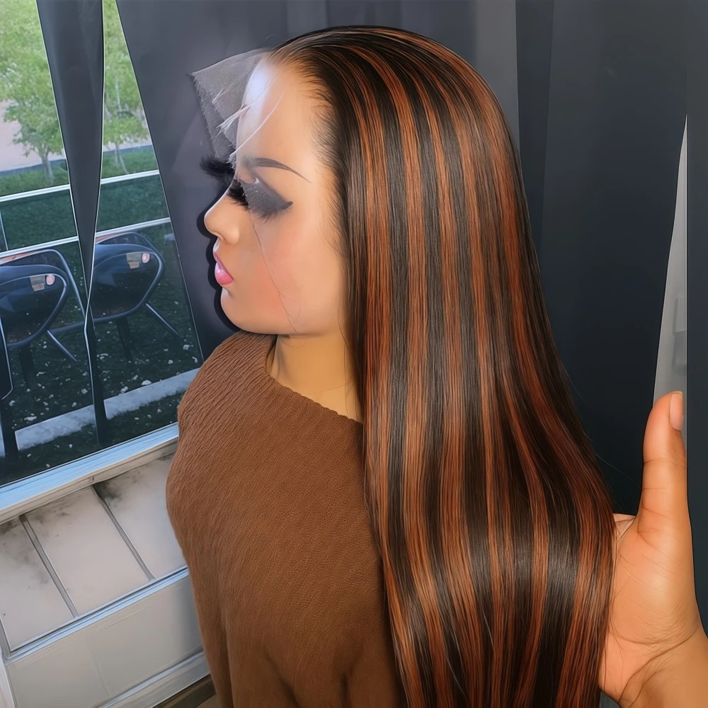 1B/30 Highlight Omber Brown Colored Wigs Human Hair 30 40 Inch High Density 13x4 Bone Straight Hd Lace Front Wig Human Hair On Sale Synthetic For Wome
