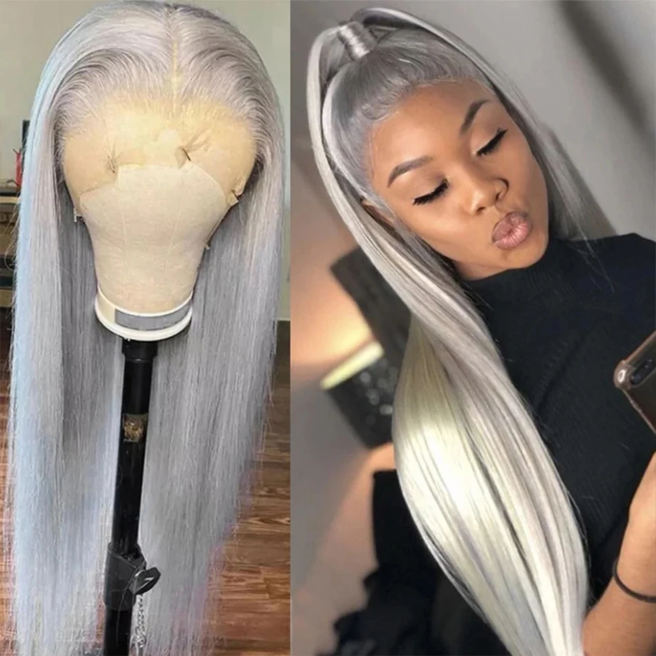 Black Purple Color Lace Frontal Wig Look Like Really Human Hair Wigs Bone Straight 13x4 Synthetic Lace Front Wigs Ready To Wear Wig 200 Density HD Tra