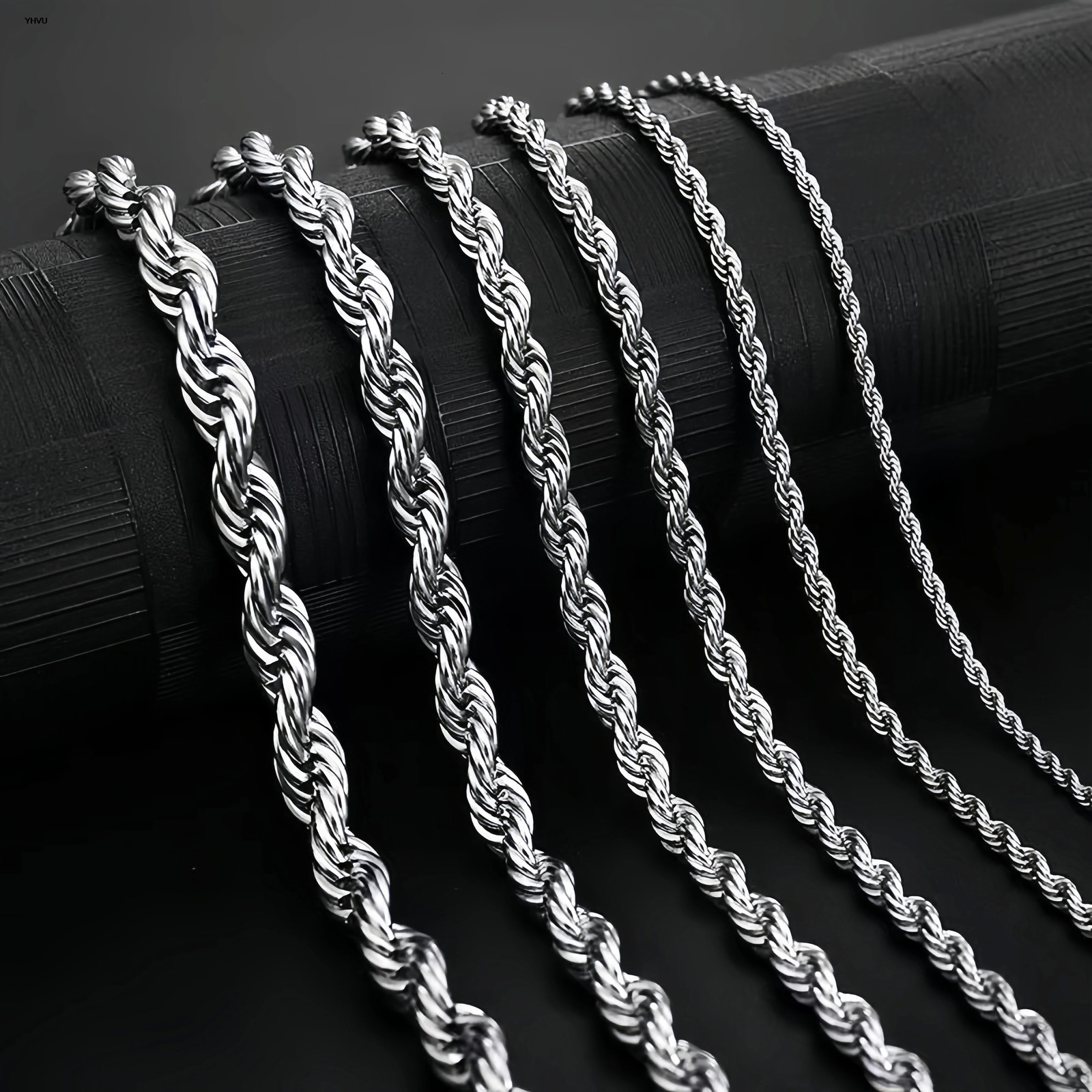 Yhvu Men Ropes Long Necklace Stainless Steel Minimalist Twist Rope Chain Available in Gold Color Silver 2 TO 5mm 250704