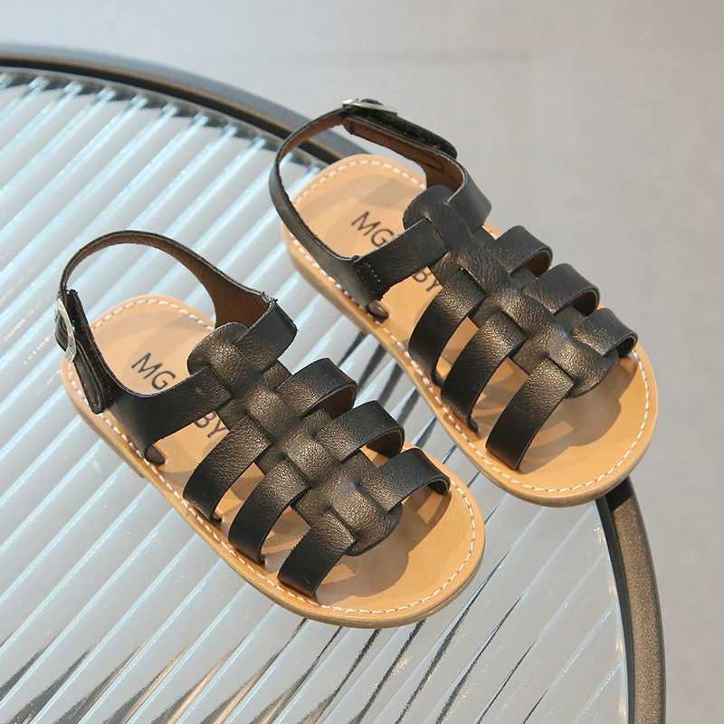 Baby Children Sandals Classic Pu Leather Plain Design Unisex Kids Sliders Hollow-out Hook-loop Non-slip Leisure Boys Girls Shoes R250707