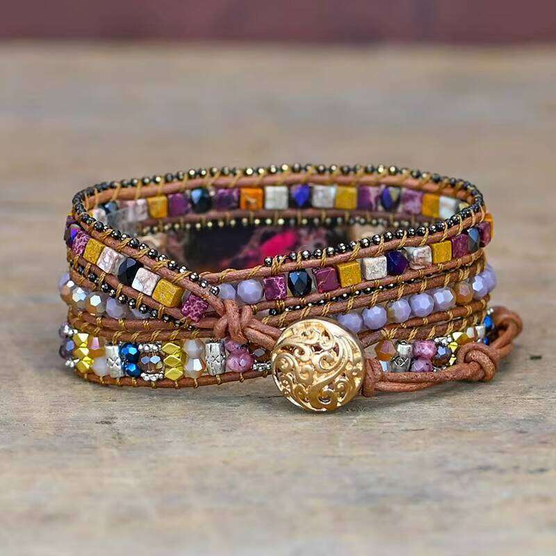 Fashion Bohemian Emperor Irregular Natural Unique Mixed Color Stone Friendship Charm Bracelet