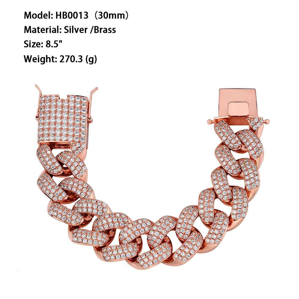 Classic Hip Hop Jewelry 30mm Iec Out Vvs Moissanite Gold Plated 925 Sterling Silver Miami Cuban Link Bracelets for Men