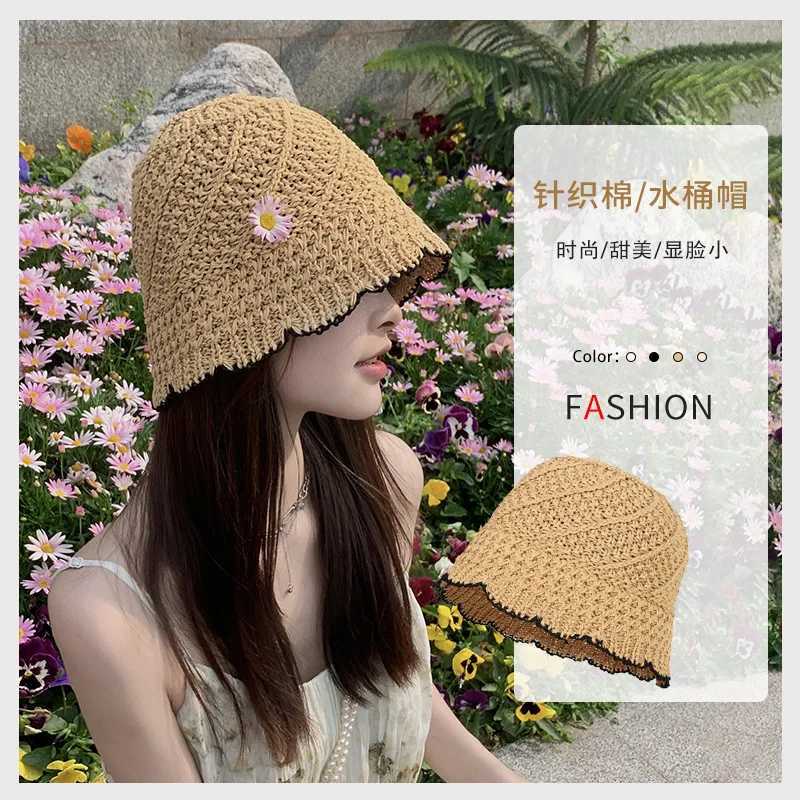 Summer Bucket Hat for Women Korean Style Solid Color with Edge Straw Beach Fisherman Hat Fashion Sunshade Outdoor Cap Gift Y250707