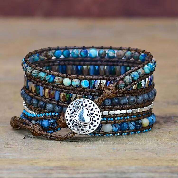 BOHO Band for IWatch 38mm 42mm Multilayer Leather Cuff Natural Stone Bracelet Smart Watch Strap