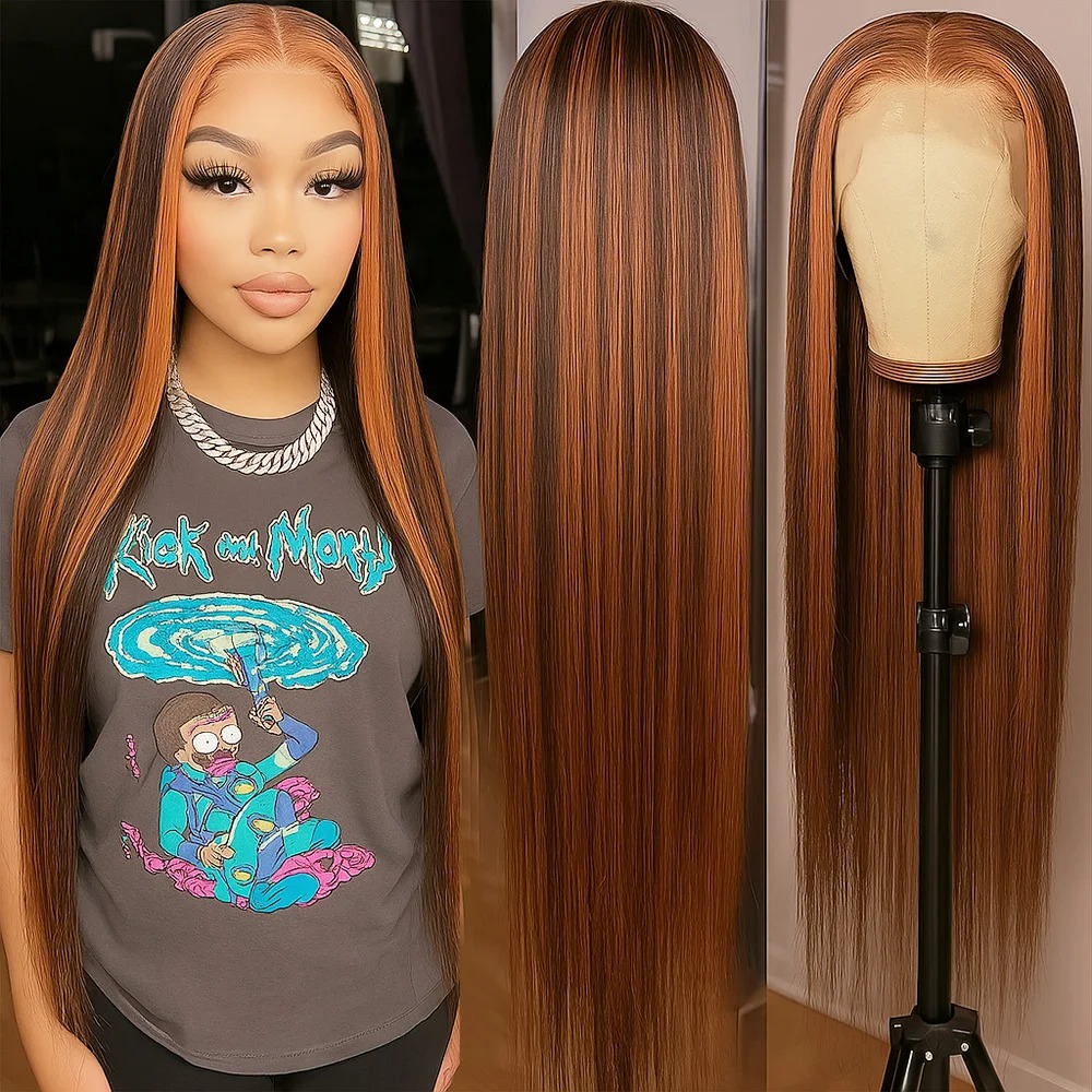 1B/30 Highlight Omber Brown Colored Wigs Human Hair 30 40 Inch High Density 13x4 Bone Straight Hd Lace Front Wig Human Hair On Sale Synthetic For Wome