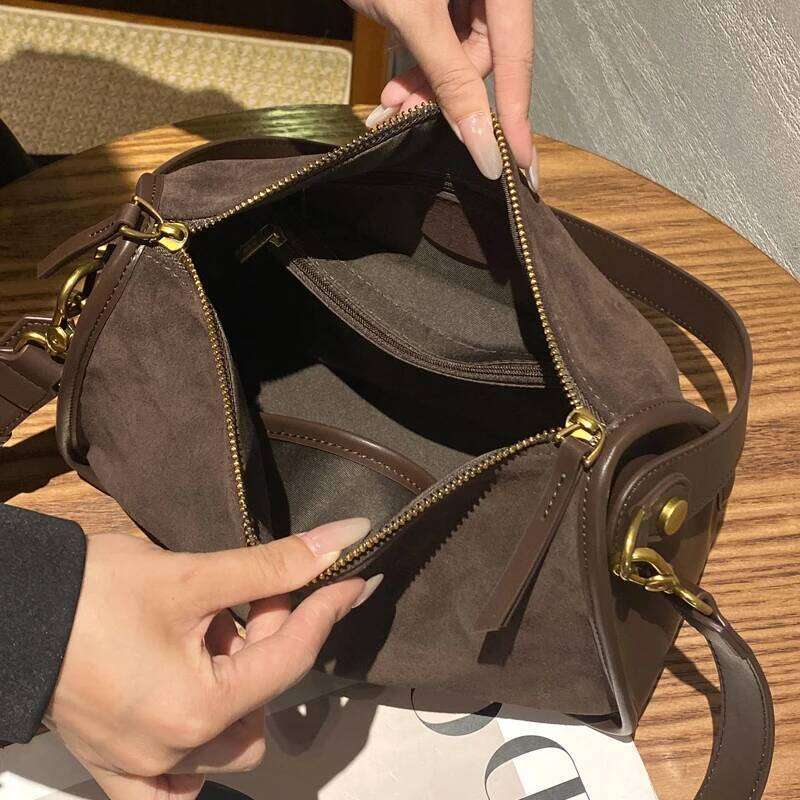 Suede Cowhide Fashion Ladies Shoulder Cross Coffe Bag Designer Women Brown Handbag Angola Red