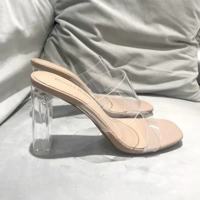 Summer Women Pumps Sandals PVC Jelly Slippers Open Toe High Heel Transparent Perspex Shoes Clear 250703