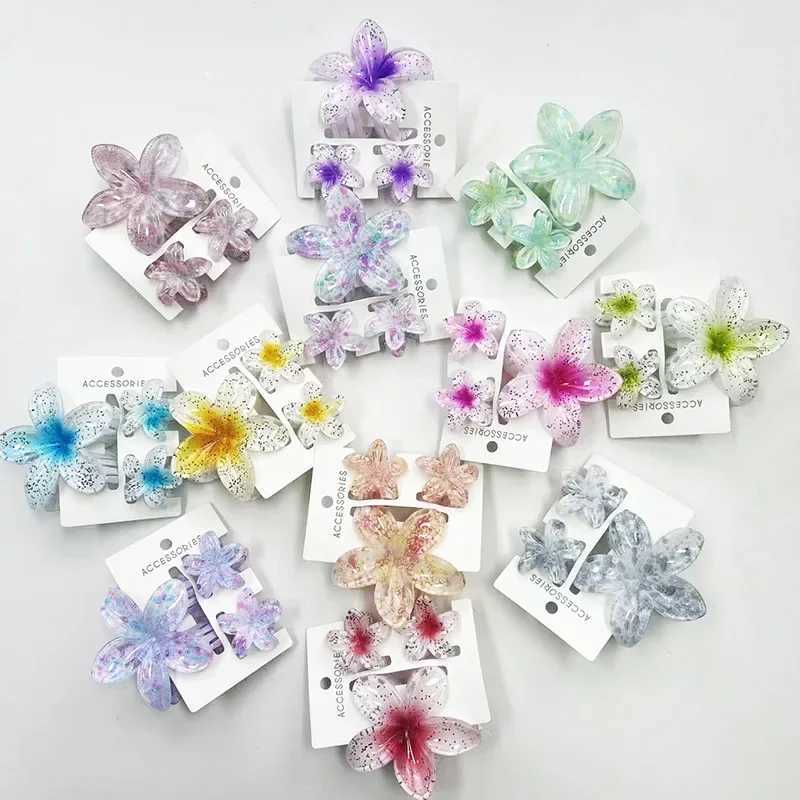 3Pcs/Set Hawaiian Gradient Hair Clips Flower Hair Claws Women Small Size Fashion Hair Accessories Hairpin Crab Barrette Y250707