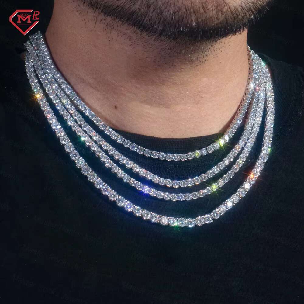 Hip Hop Jewelry Tennis Chain 6.5mm Necklace 925 Silver VVS Iced Out Moissanite Tennis Chain