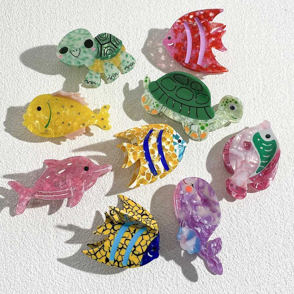 Creative Marine Animal Hair Claw Clip For Women Girls Acetate Turtle Whale Tropical Fish Non-slip Ponytail Barrettes Accessories Y250707