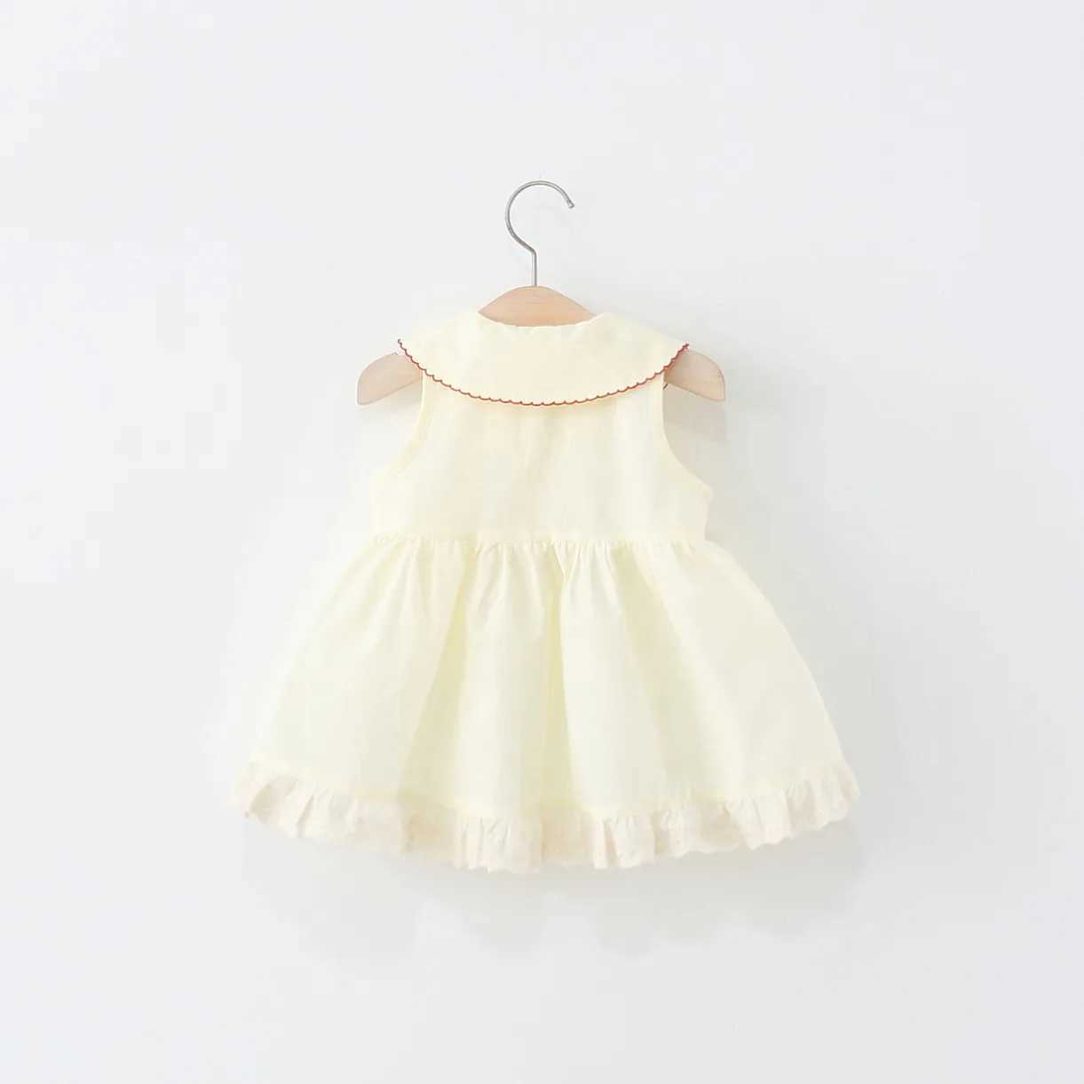 Baby Girl Clothes Summer Bow Cherry Plaid Pattern Lapel Baby Girl Dress Cute Casual Baby Girls Princess Dresses R250707