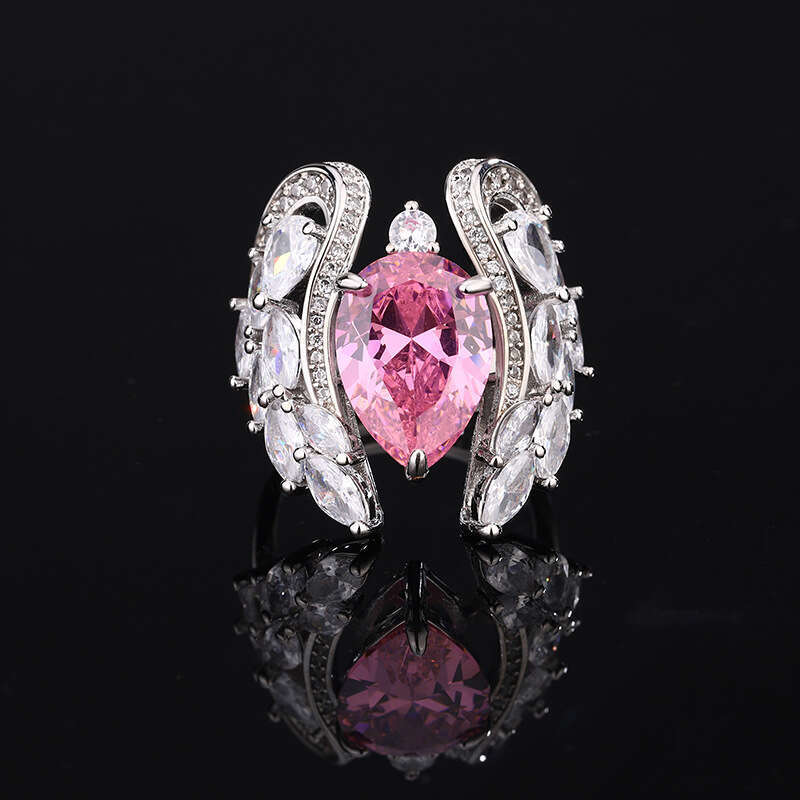 Huayoumei Jewelry Live Simulation Red Ring Fashion Pink Zircon Emerald Pear Shape 10X14 A39
