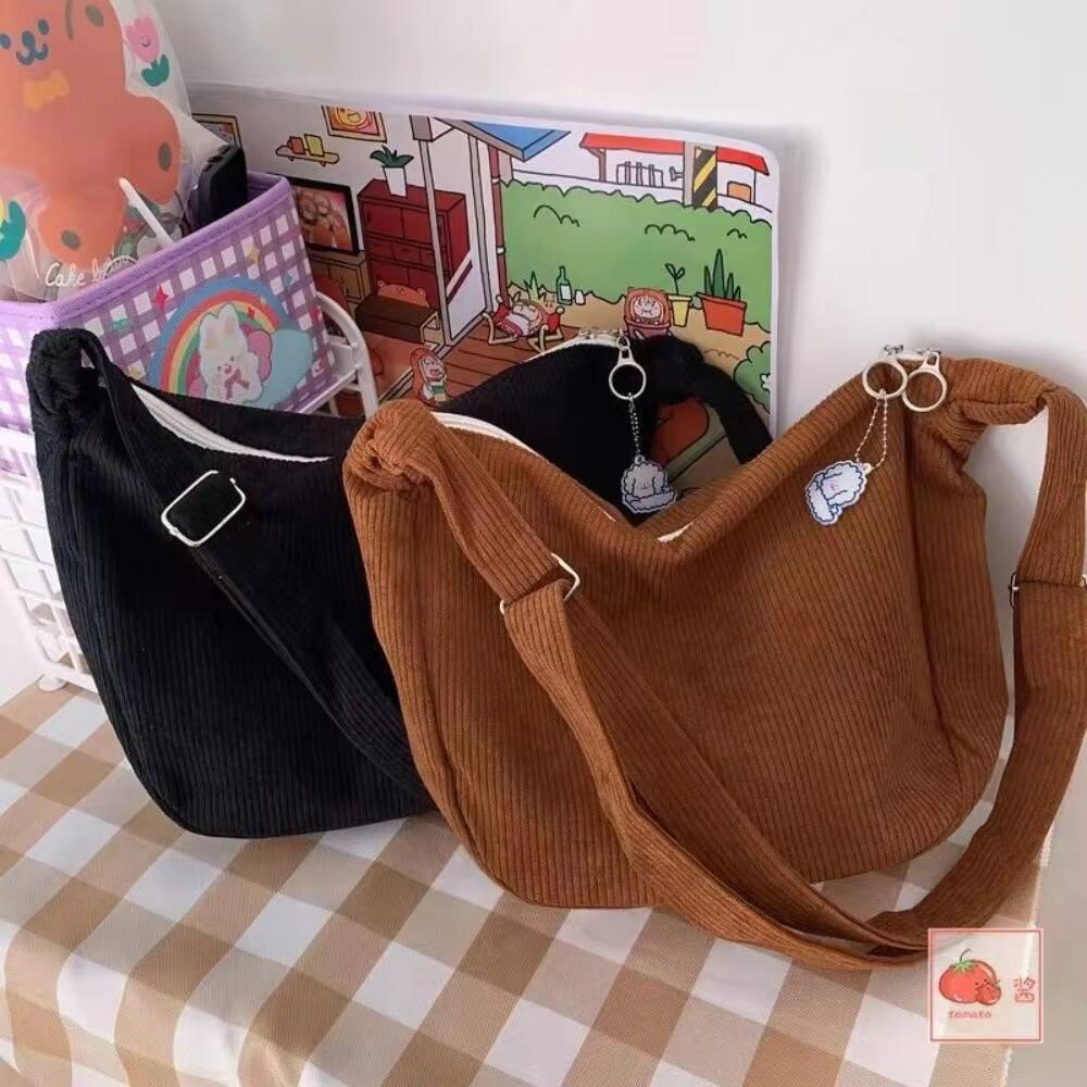 Solid Color Corduroy Crossbody Fashion Korean Casual Shoulder Bag Large Capacity Lazy Style Handbag Women ddmynov