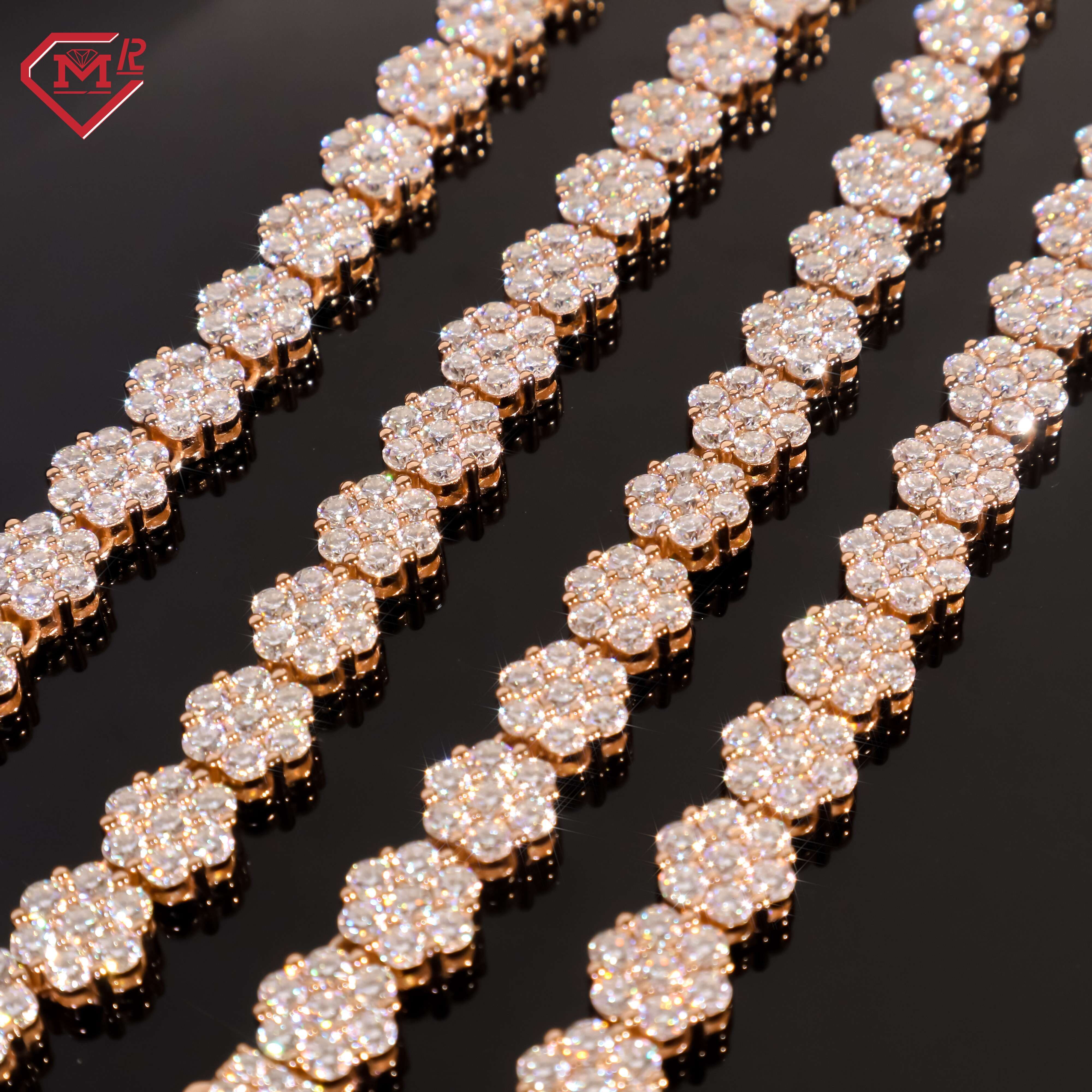 Pass Diamond Test Tennis Chain Necklace Bracelet Hip Hop 925 Silver Rose Gold Flower Moissanite Tennis Chain