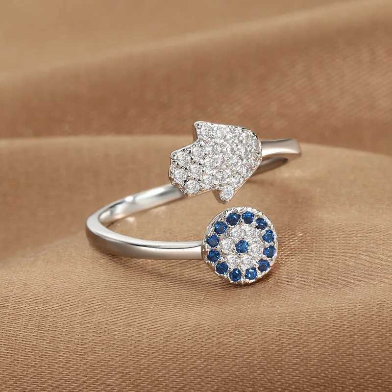 YILUOCD Blue Zircon Devil Eyes Open Adjustable Rings Lucky Turkish Evil Eye Finger Rings For Women Wedding Band JewelryXJ250707