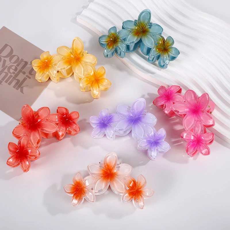 11CM 3 Frangipani Flowers Solid Color Gradient Color Shark Clip Hairpin Headwear Headdress Hair Accessories For Women Girls Y250707
