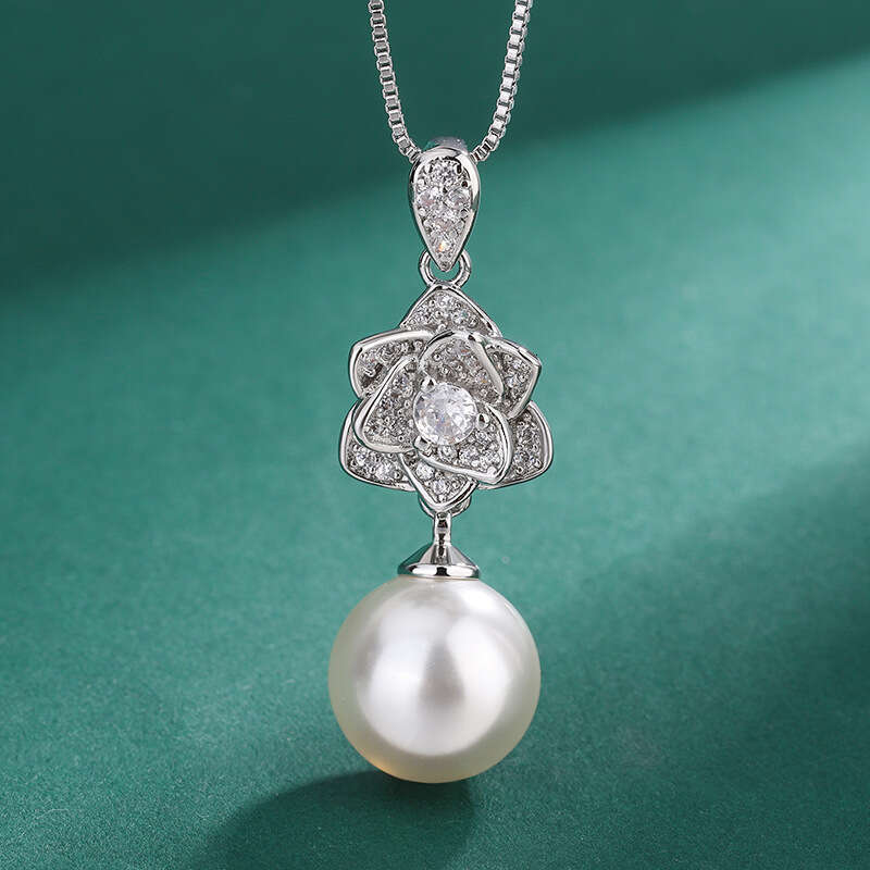 Camellia Set 12Mm Necklace New Inlaid Gray Shell Pearl Stud Earrings For Women Fashion 327