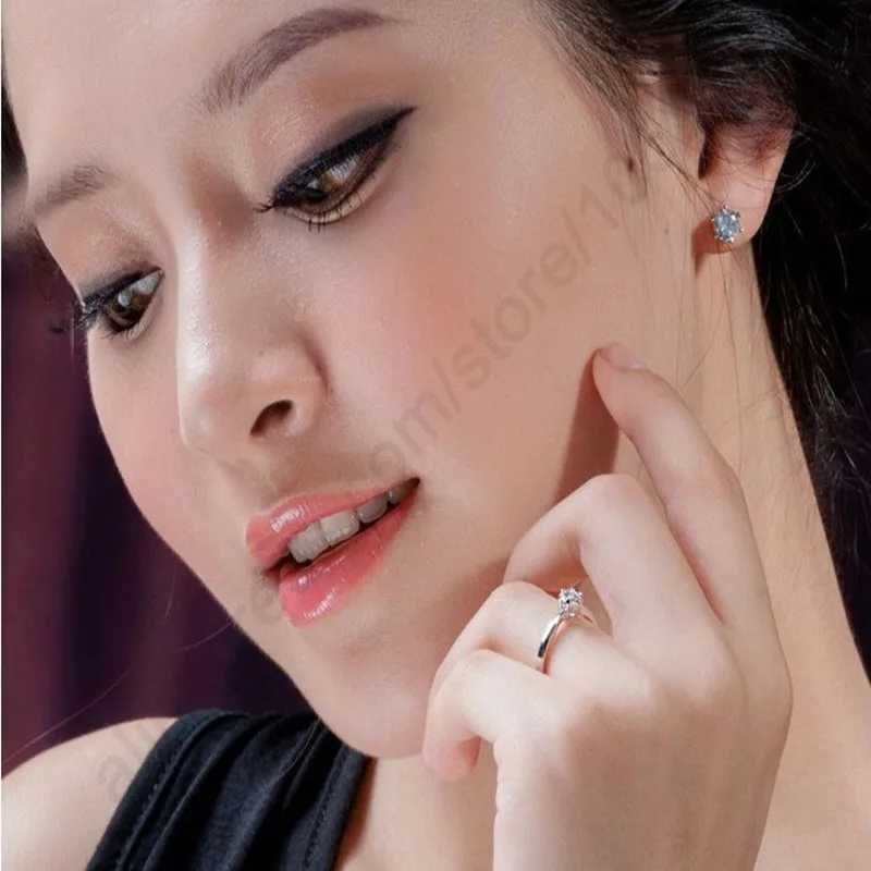 Elegant Classic Real 925 Sterling Silver Finger Rings Jewelry Crystal Cubic Zirconia 6 Prongs Women Wedding Rings XJ250707