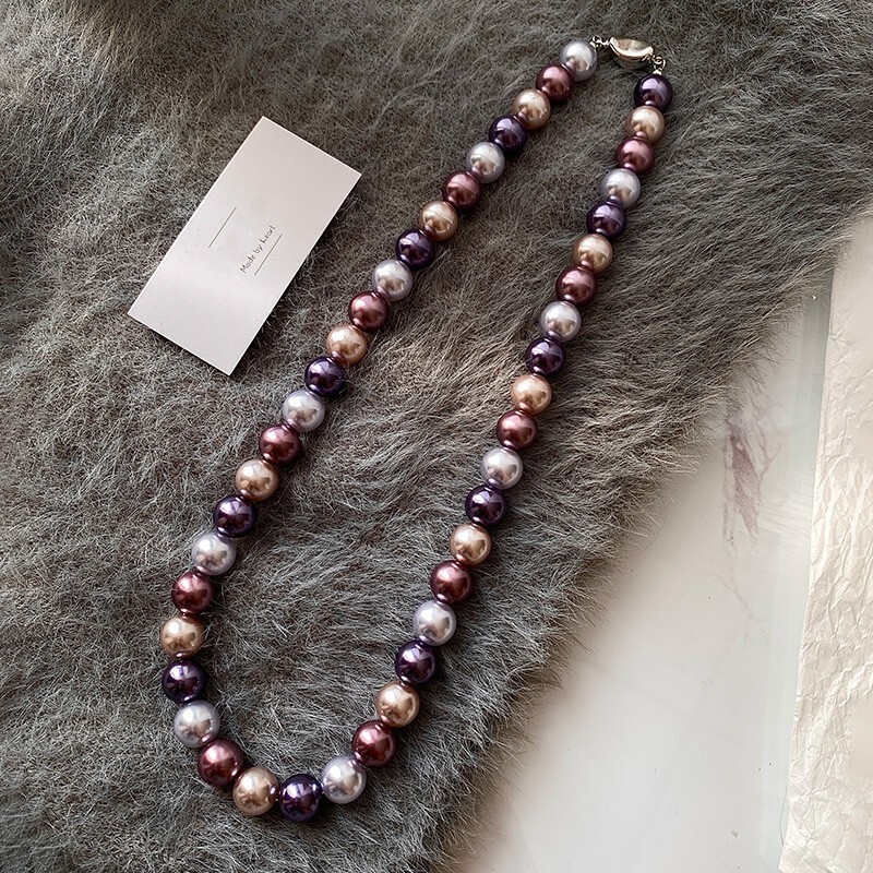Designer necklace Morandi Mixed Color Purple Aurora Pearl Necklace for Women Light Luxury Niche HighEnd Clavicle Chain Choker 2025 New Model